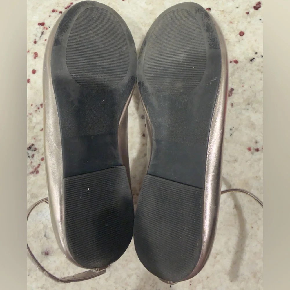 Nordstrom Girls Metallic Pom-Pom Ballet Flats | Silver | Size‎ 13